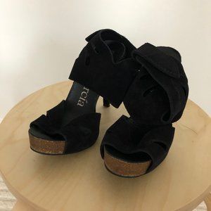 Pedro Garcia Suede Stenciled Peep-Toe Heels